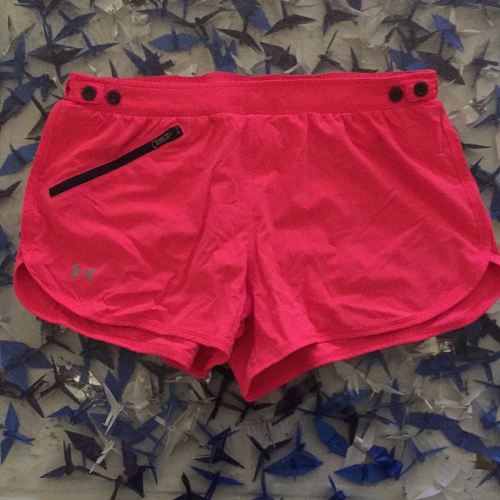 Pink 3” Under Armour shorts with zipper